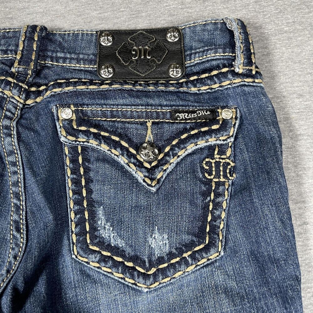 Miss Me Bootcut Jeans Womens 30 Blue Medium Wash Mid Rise Embellished Denim - Picture 9 of 10